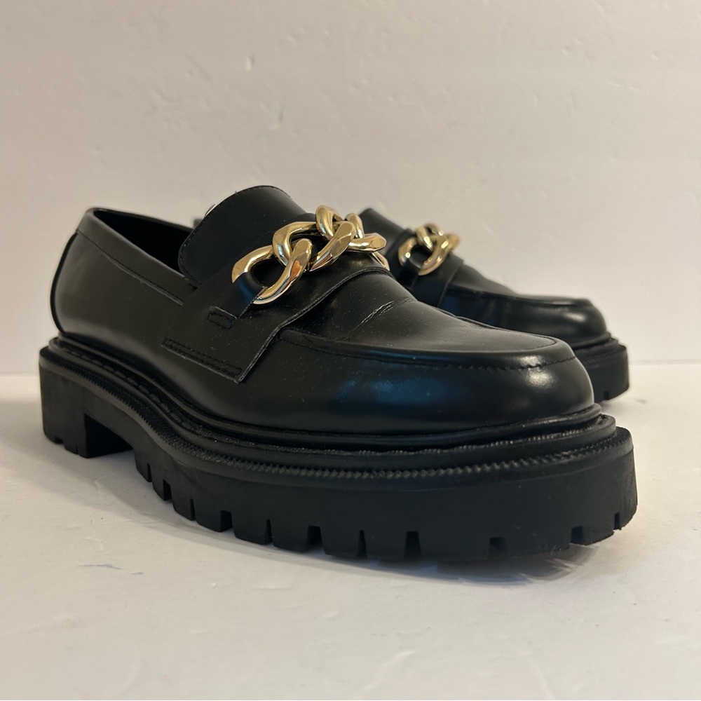 H&M Black Faux Leather Chunky Loafers Women's Size 8 EUR 39